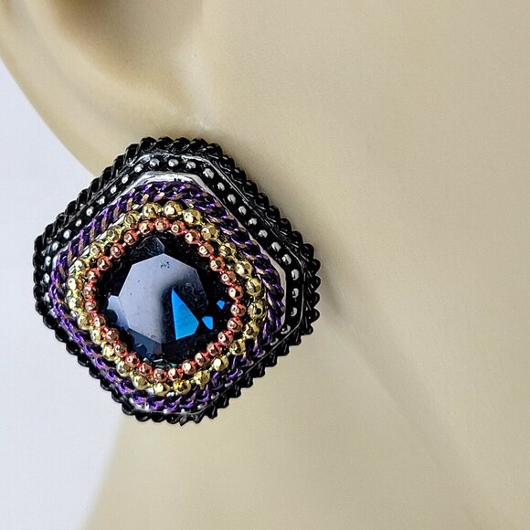 Purple Square Earrings - Picture 1 of 8
